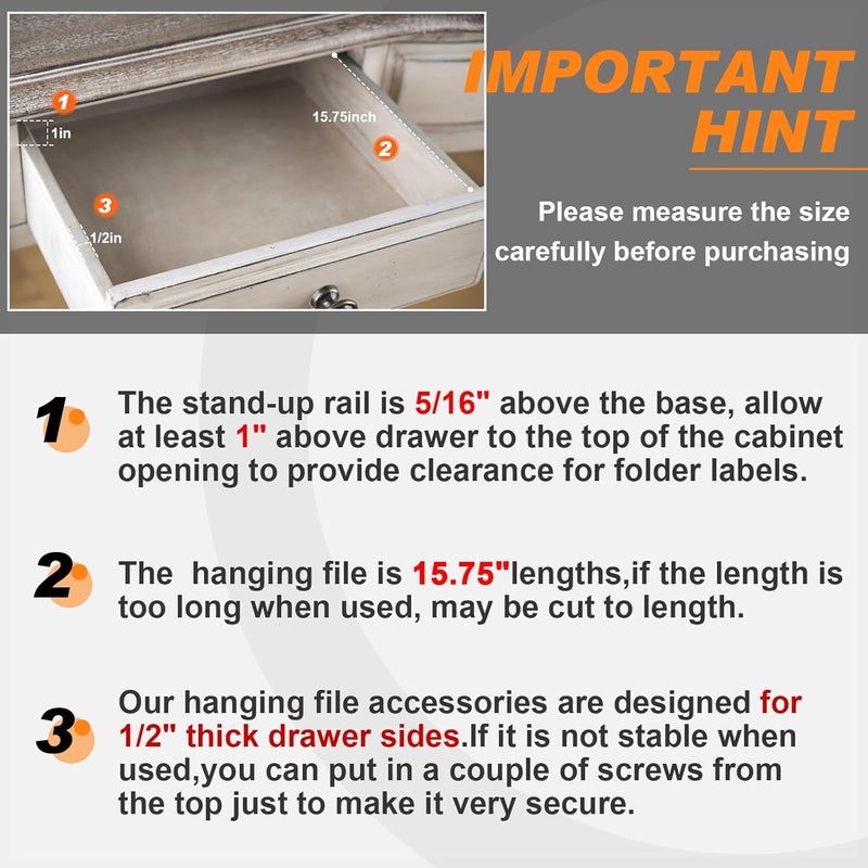 Epakh 14 Pcs File Cabinet Rails Set 12 Drawer Sides Hanging File Rail Clips PVC Storage Folder Plastic Clips for Drawer Holder OrganizerPlastic - Image 2