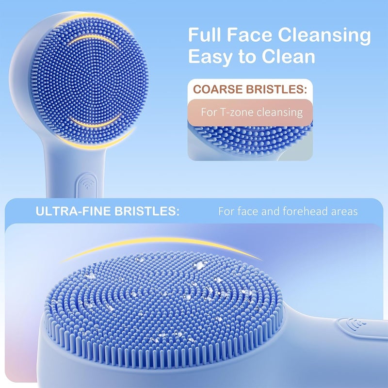 OUTIFUO Facial Cleansing Brush Silicone Face Scrubber Waterproof Rechargeable Exfoliator Massage Device for Men & Women, Deep Pore Cleansing, Exfoliating, Removing Blackhead Electric Face Scrub Brush (Blue) - Image 3