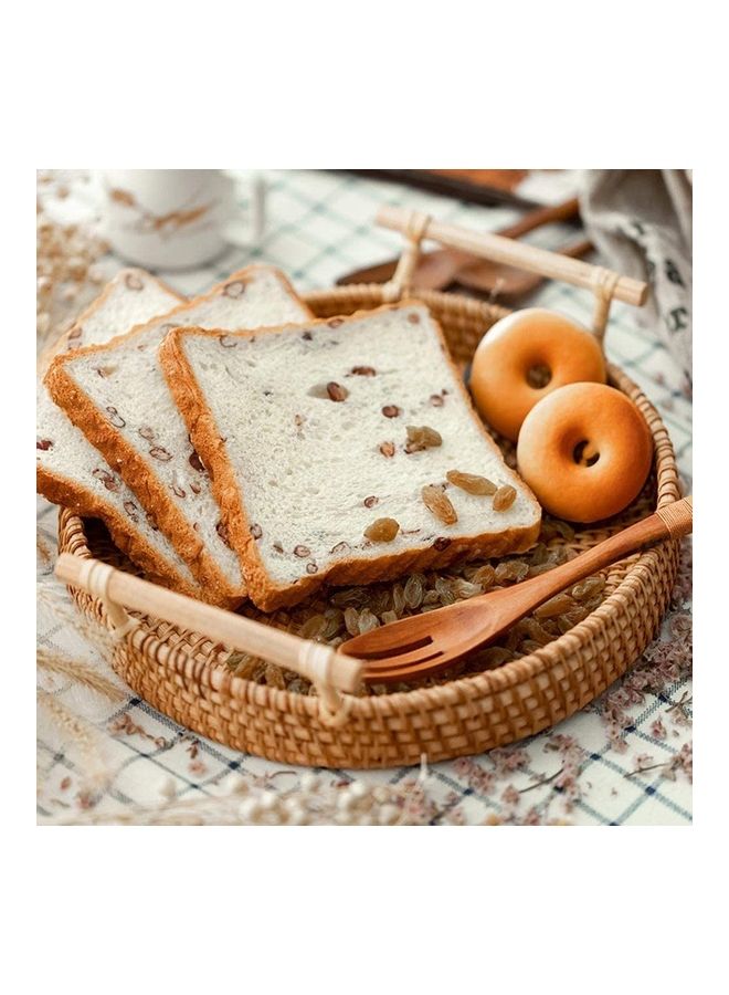 Loquat Round Woven Serving Tray with Handles Brown 28cm - Image 2