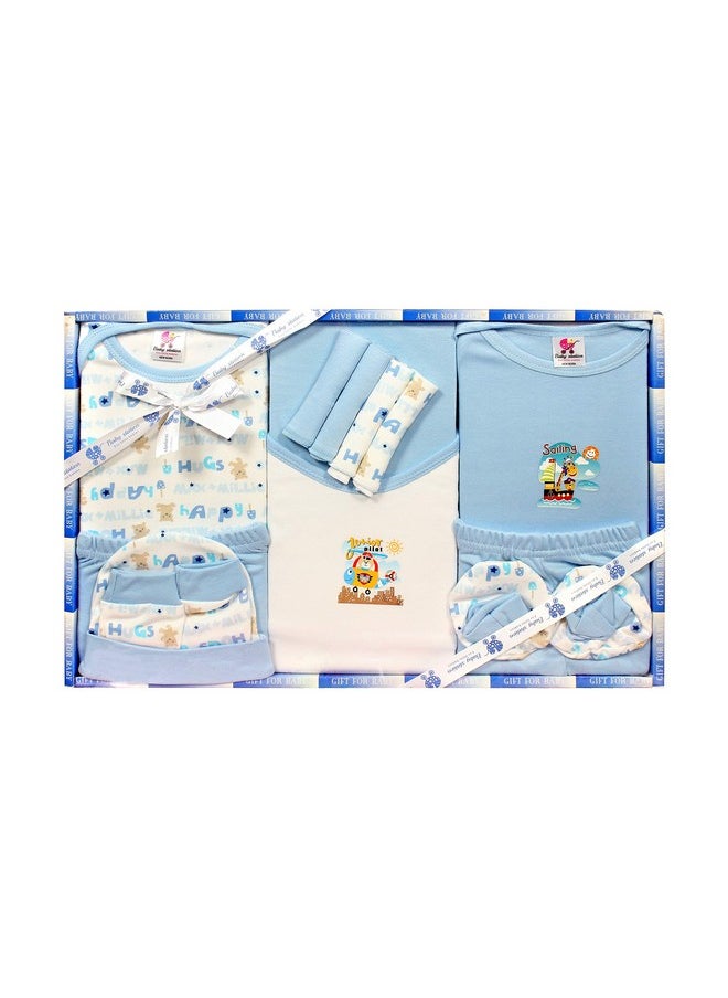 Baby Station Cotton Gift Set For New Born Unisex- 13 Pieces (Blue)  - Image 1