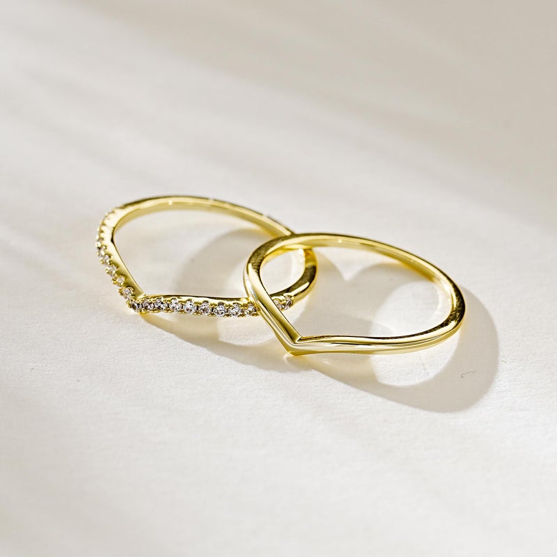 Kainier 2pairs Stacking Rings for Women 1mm 14K Gold Plated CZ V-Shaped Wavy Band Thin Pinky Thumb Stackable Ring Set Dainty Non Tarnish Comfort Fit Size 5 to 10 - Image 5