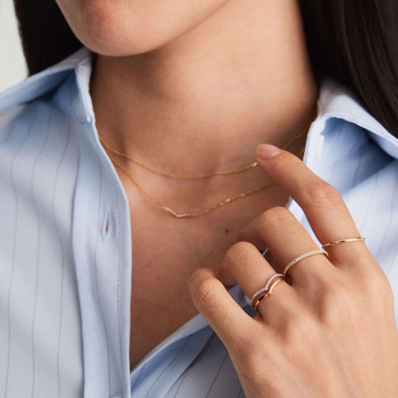 Kainier 2pairs Stacking Rings for Women 1mm 14K Gold Plated CZ V-Shaped Wavy Band Thin Pinky Thumb Stackable Ring Set Dainty Non Tarnish Comfort Fit Size 5 to 10 - Image 2