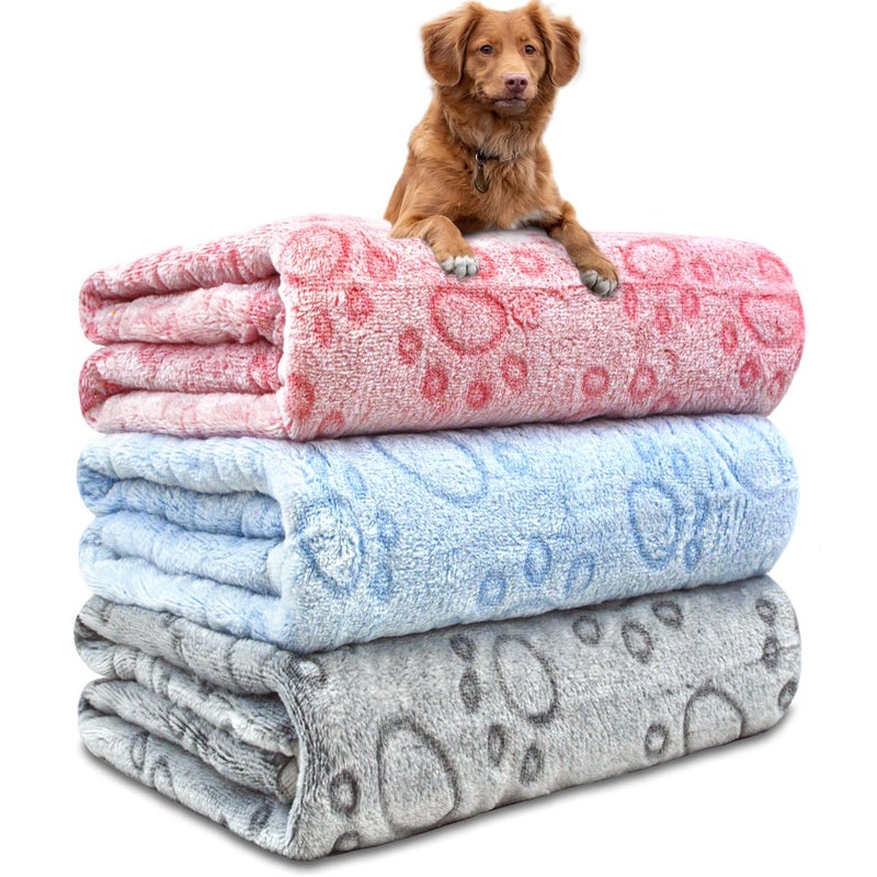 NXDZI 3 Pack Dog Blankets for Small Dogs, 23''x16'' Washable Dog Blanket, Soft Pet Blankets for Catã€Rabbitã€Guinea Pig Small Animal Fleece Bedding Cute Claw Pattern Rabbit Bedding - Image 1