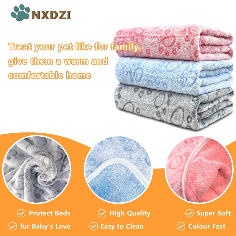 NXDZI 3 Pack Dog Blankets for Small Dogs, 23''x16'' Washable Dog Blanket, Soft Pet Blankets for Catã€Rabbitã€Guinea Pig Small Animal Fleece Bedding Cute Claw Pattern Rabbit Bedding - Image 2