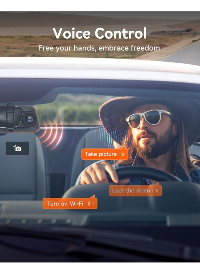 وولف بوكس كاميرا WOLFBOX G850 للرؤية الخلفية بدقة 4K مقاس 12 بوصة مع واي فاي 5.8 جيجاهرتز والتحكم الصوتي، وكاميرا ذكية للوحة القيادة أمامية وخلفية، وكاميرا احتياطية مع كاميرا خلفية بدقة 1080 بكسل، وكاميرا لوحة القيادة مع نطاق ديناميكي واسع، وتتضمن بطاقة 64 جيجابايت ونظام تحديد المواقع العالمي (GPS). - Image 3