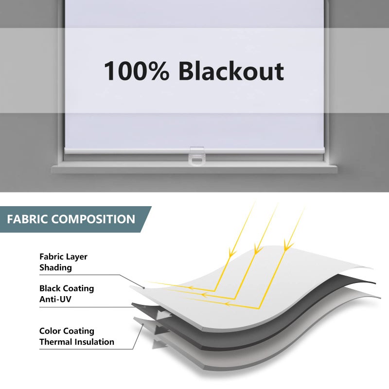 AOSKY Cordless Roller Shades Blackout Blinds for Windows Room Darkening Rolled Up Shades with Spring System, UV Protection Window Shades Door Blinds for Home and Office (22" W x 72" H, White) - Image 4