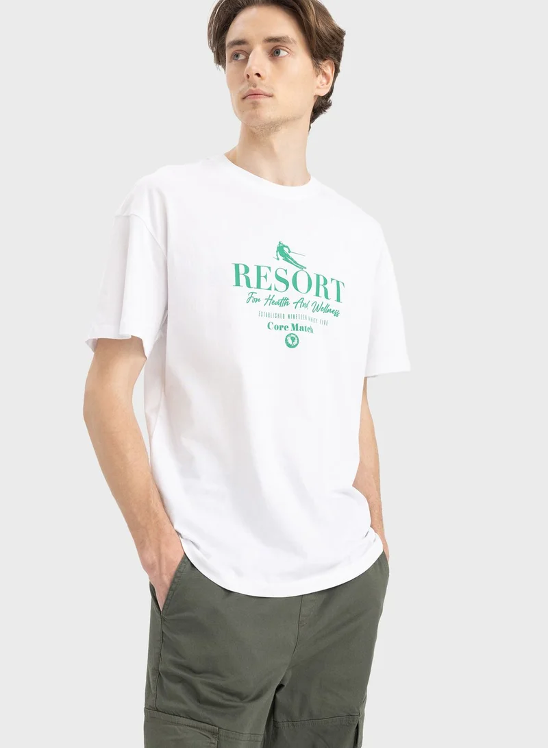 DeFacto Slogan Crew Neck T-Shirt