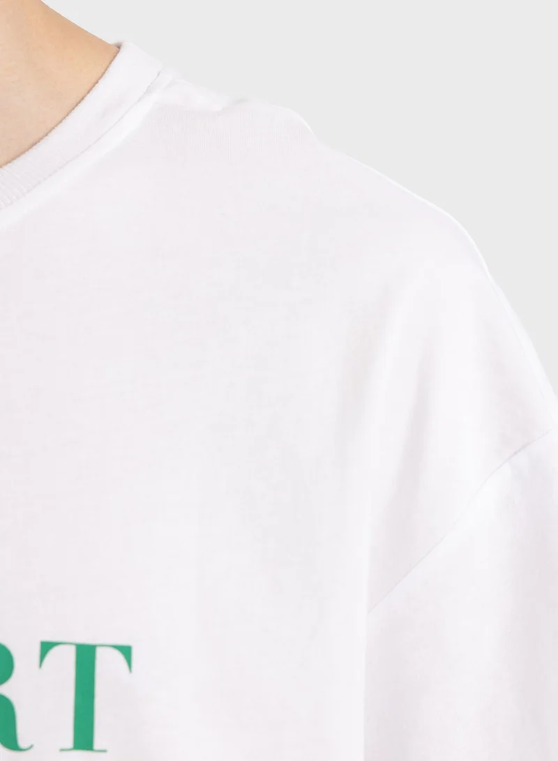 DeFacto Slogan Crew Neck T-Shirt