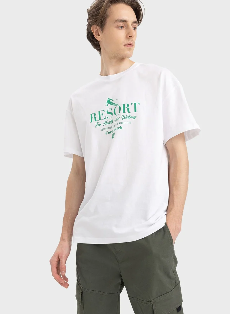 DeFacto Slogan Crew Neck T-Shirt