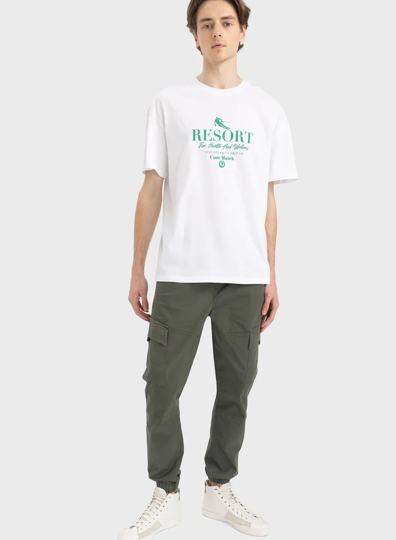 DeFacto Slogan Crew Neck T-Shirt