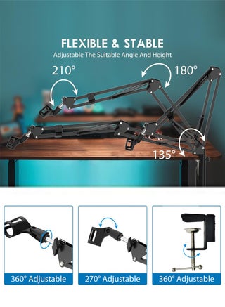 Adjustable Metal Microphone Stand | Professional Tabletop and Hanging Microphone Stand (Mic Not Included) – Ideal for Streaming, Singing, and Podcasting with a Gaming Microphone Stand - view 3