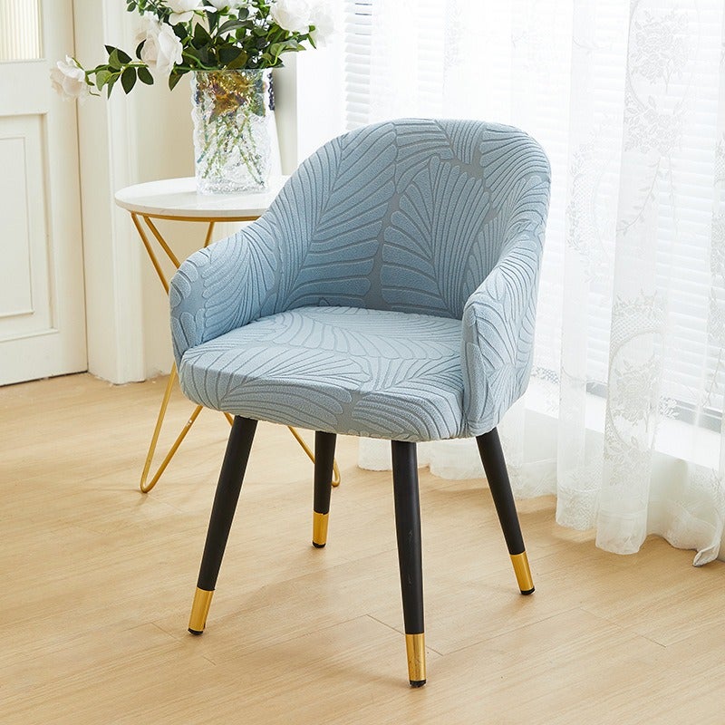 Zao Meng Nü Wu Curved Dining Chair Cover Simple Large Leaf Embossed Velvet Chair Cover Stretch Full Wrap Universal High Back Chair Cover - Image 1