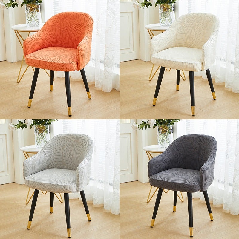 Zao Meng Nü Wu Curved Dining Chair Cover Simple Large Leaf Embossed Velvet Chair Cover Stretch Full Wrap Universal High Back Chair Cover - Image 2