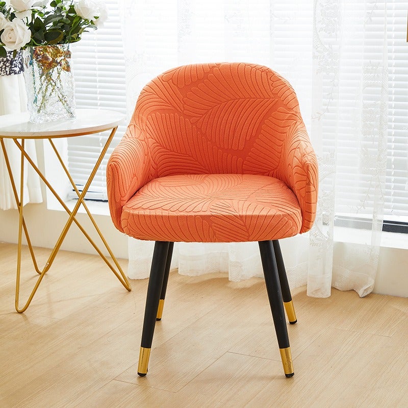 Zao Meng Nü Wu Curved Dining Chair Cover Simple Large Leaf Embossed Velvet Chair Cover Stretch Full Wrap Universal High Back Chair Cover - Image 3