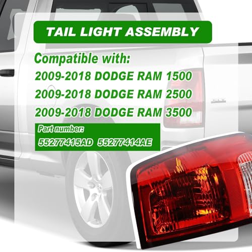 Lochnchn Tail Lights Compatible With Dodge Ram 1500 2500 3500 2009-2018 Brake Taillights Lamp Assembly Driver and Passenger Side Replace 55277415AD 55277414AE - Image 2