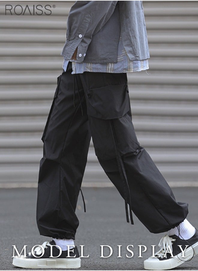 roaiss - Men Cargo Pants Ribbon Hip Hop Jogging Pants Male Casual Streetwear Harem Trousers Pockets New Elastic Waist Sweatpants - Image 1