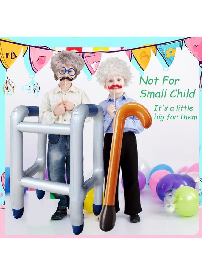 Blvochnnt 2 Pcs Inflatable Walker and Cane Costume Prop Set,Old Age Lady Man Costume Accessories for 100th Day of School,Retirement Gag Gift Party Decoration,Birthday,Kids with 2 Pcs Repair Stickers - Image 5