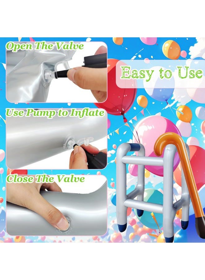 Blvochnnt 2 Pcs Inflatable Walker and Cane Costume Prop Set,Old Age Lady Man Costume Accessories for 100th Day of School,Retirement Gag Gift Party Decoration,Birthday,Kids with 2 Pcs Repair Stickers - Image 4