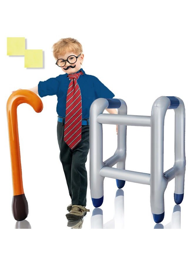 Blvochnnt 2 Pcs Inflatable Walker and Cane Costume Prop Set,Old Age Lady Man Costume Accessories for 100th Day of School,Retirement Gag Gift Party Decoration,Birthday,Kids with 2 Pcs Repair Stickers - Image 1