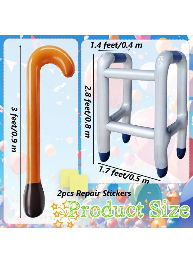 Blvochnnt 2 Pcs Inflatable Walker and Cane Costume Prop Set,Old Age Lady Man Costume Accessories for 100th Day of School,Retirement Gag Gift Party Decoration,Birthday,Kids with 2 Pcs Repair Stickers - Image 2
