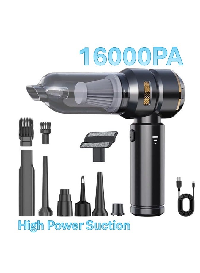 Car Vacuum 2-in-1 Handheld Vacuum Cleaner & Compressed Air Duster. Car Vacuum Cleaner Strong, 3-Speed 16,000PA & Electric Dust Blower for Electronics, Car, Kichen, PC (Black)