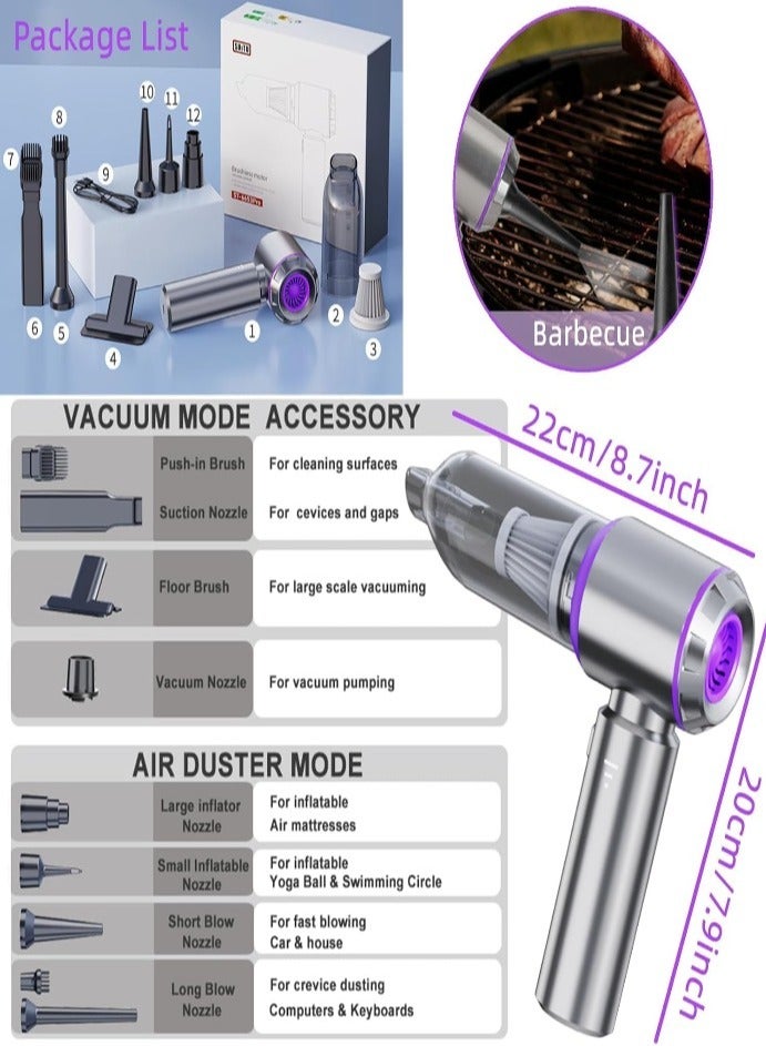 Car Vacuum 2-in-1 Handheld Vacuum Cleaner & Compressed Air Duster. Car Vacuum Cleaner Strong, 3-Speed 16,000PA & Electric Dust Blower for Electronics, Car, Kichen, PC (Black)