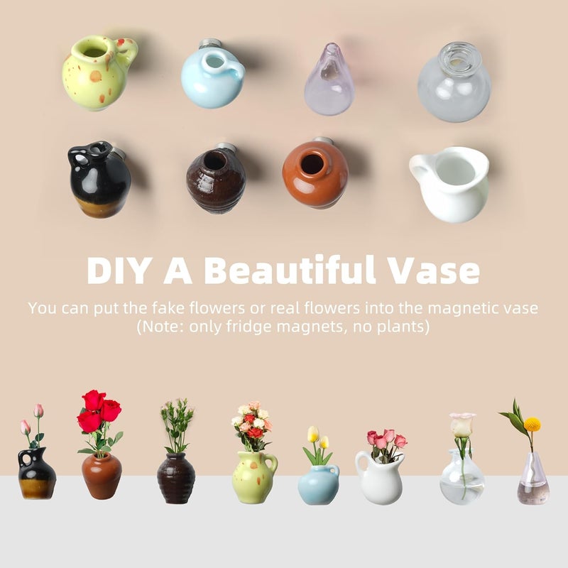 Cacukap Cute Mini Ceramic Vase Magnets for Fridge, Funny Small Plant Magnets, Tiny 3D Plant Vase for Refrigerator Decoration Kitchen Locker Kitchen Office (8 Pack) - Image 4