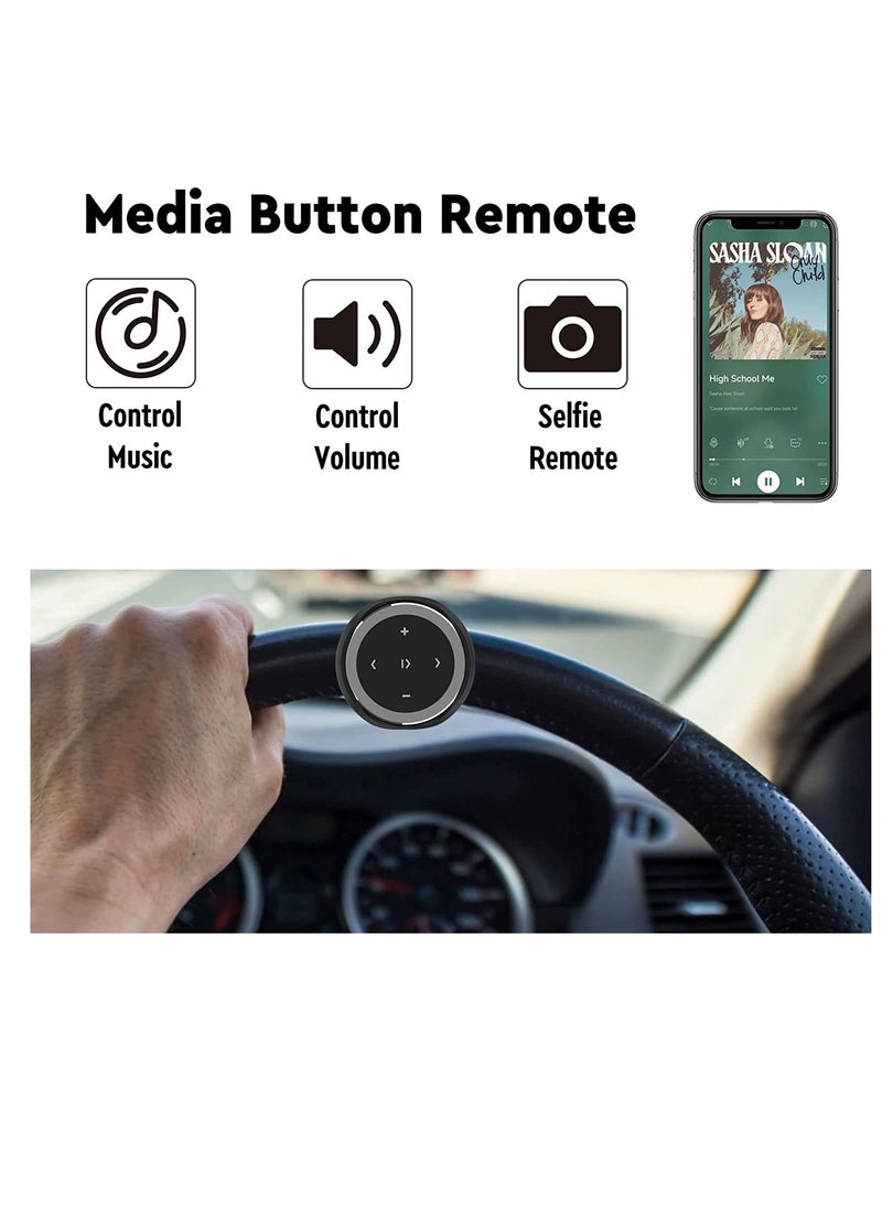 SYOSI - Bluetooth Remote Control, Waterproof Media Button, Remote Selfie Control Car Motorcycle Steering Wheel Music, for iPhone or Android with Mount, Black - Image 1