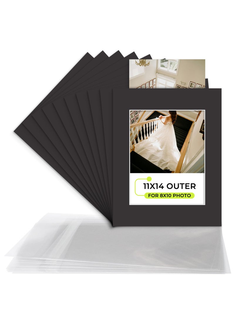 Golden State Art Golden State Art 10 Pack 11x14 Slipin photo Mats Kits For 8x10 Photos PrePasted Backing Boards AcidFree 8Ply Thick Cardboard Frames With Clear Storage Bags Matte Black 