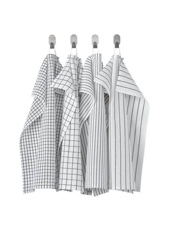 IKEA (IKEA) منشفة مطبخ من القطن الماص من ايكيا رينيج، بيضاء اللون، منقوشة، رمادية داكنة، 45×60 سم - Image 1