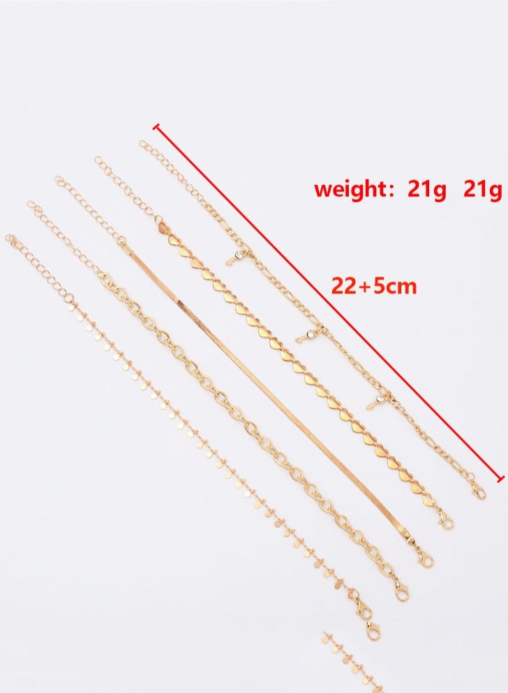 Eid & Wedding Gift Set - 5PCS Luxury Gold Heart Anklets for Women/Girls | Adjustable Boho Fashion Jewelry with Gift Box (Hypoallergenic, Gold Tone) - Image 5