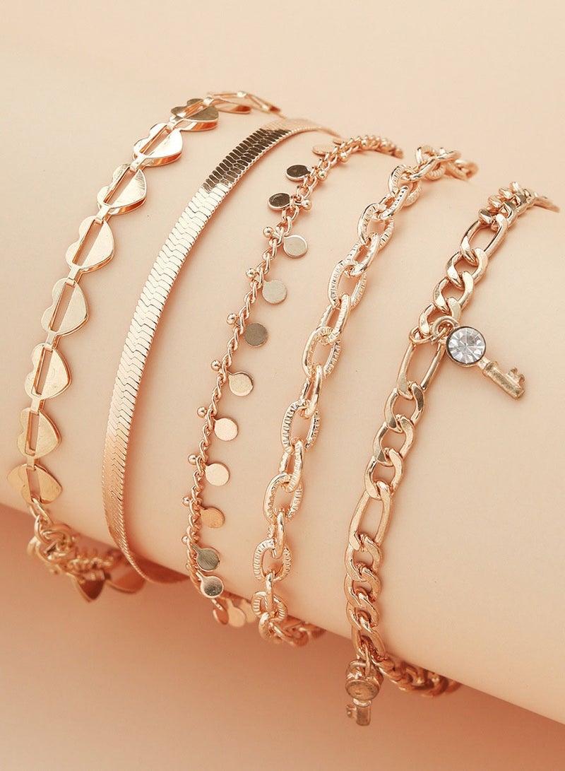 Eid & Wedding Gift Set - 5PCS Luxury Gold Heart Anklets for Women/Girls | Adjustable Boho Fashion Jewelry with Gift Box (Hypoallergenic, Gold Tone) - Image 3