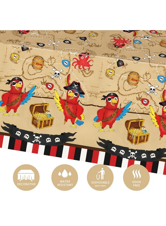 WERNNSAI Pirate Party Tablecloth - 1 Pack 54'' x 108'' Pirate Party Supplies Disposable Island Treasure Map Tablecover Rectangular Nautical Party Decoration for Kids Pirate Theme Dining Table Cover - Image 2