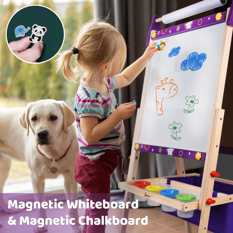 Joyooss Art Easel for Kids Easel for Toddlers, Adjustable Standing Wooden Toddler Easels Kids Board Whiteboard & Chalk Board Kids Dry Erase Board, Art Easel for Kids Age 2-4 4-8 9-12 Drawing Easels - Image 4