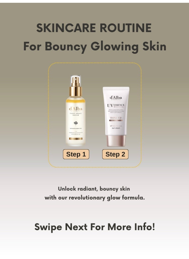 d'Alba Dullness, Uneven Skin Tone & Daily UV Damage Solution Set – d’Alba White Truffle First Spray Serum & Waterfull Tone-Up Sunscreen SPF50+ Hydration, Brightening & Glass Skin Protection Duo - Image 2