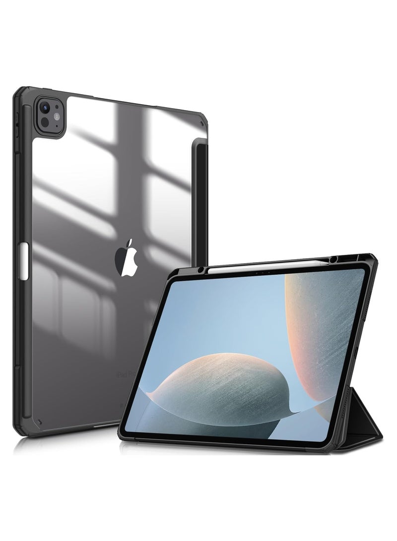Hybrid Case Compatible with iPad Pro 13 inch 2024 (M4), [Built-in Pencil Holder] Shockproof Cover w/Clear Transparent Back Shell, Auto Wake/Sleep, black