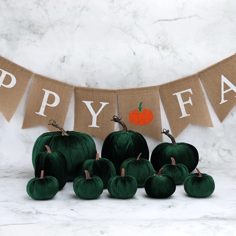 Gresorth قرع مخملي أخضر مزيف مصنوع يدويًا 8 قطع بأحجام متنوعة لتزيين عيد الهالوين وجمع المحاصيل في المنزل والمطبخ والمزرعة واحتفالات عيد الشكر والزفاف. - Image 4