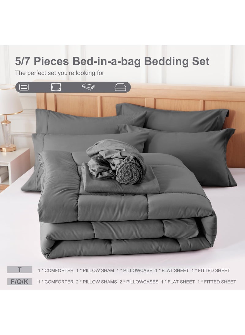 Newspin Newspin California King Bed in a Bag Bedding Set - 7 Pieces Dark Grey All Season Comforter Set  Ultra Soft Bedding Comforter Set with Comforter  Flat Sheet  Fitted Sheet  Pillowcases & Shams  - Image 5