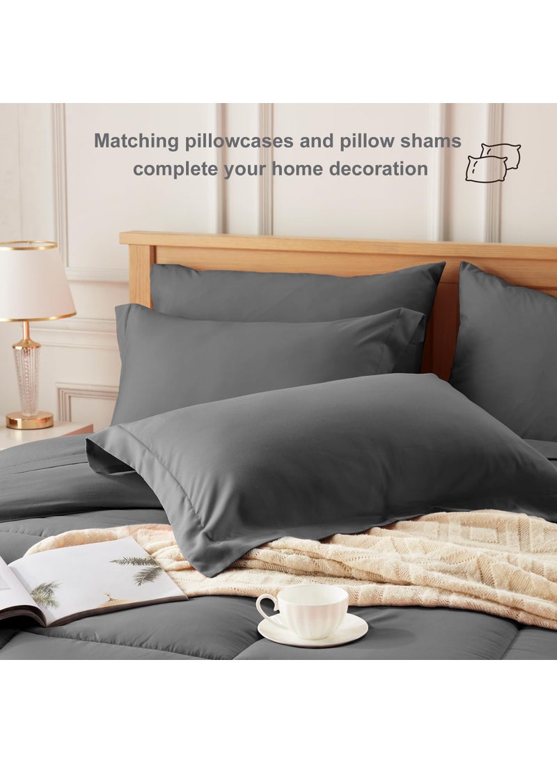 Newspin Newspin California King Bed in a Bag Bedding Set - 7 Pieces Dark Grey All Season Comforter Set  Ultra Soft Bedding Comforter Set with Comforter  Flat Sheet  Fitted Sheet  Pillowcases & Shams  - Image 3
