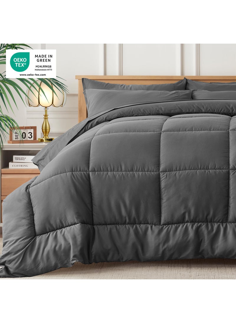 Newspin Newspin California King Bed in a Bag Bedding Set - 7 Pieces Dark Grey All Season Comforter Set  Ultra Soft Bedding Comforter Set with Comforter  Flat Sheet  Fitted Sheet  Pillowcases & Shams  - Image 2
