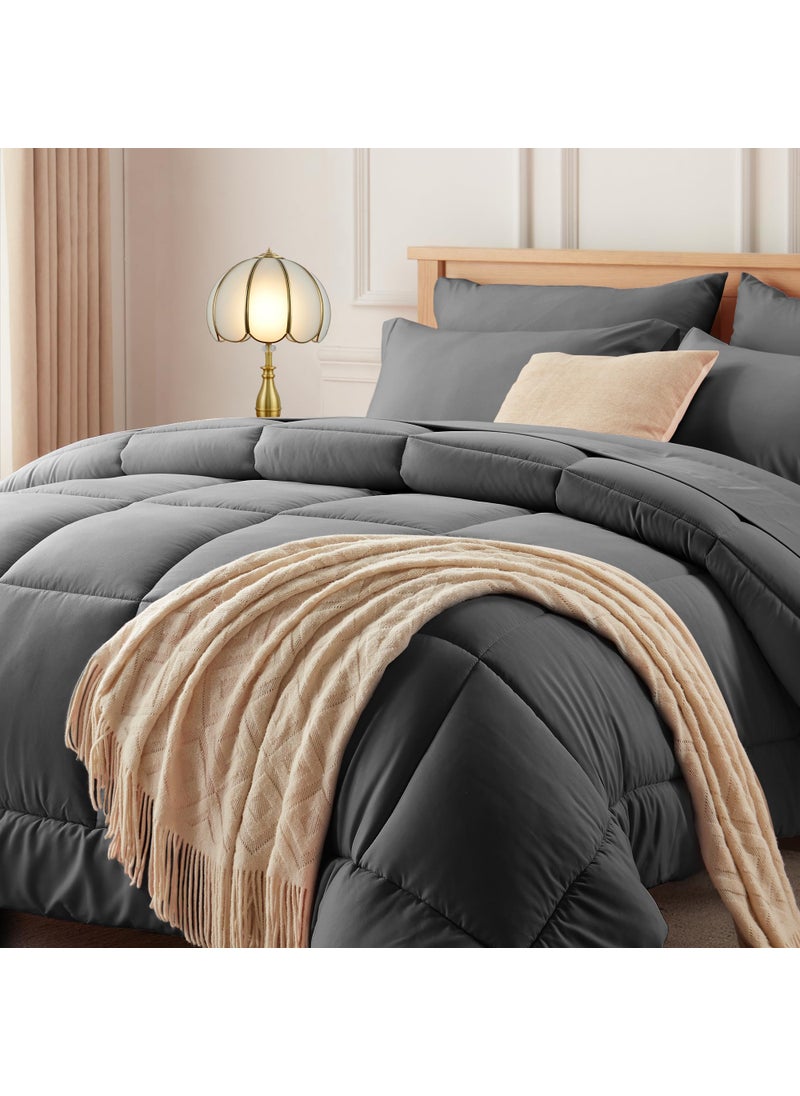 Newspin Newspin California King Bed in a Bag Bedding Set - 7 Pieces Dark Grey All Season Comforter Set  Ultra Soft Bedding Comforter Set with Comforter  Flat Sheet  Fitted Sheet  Pillowcases & Shams  - Image 1