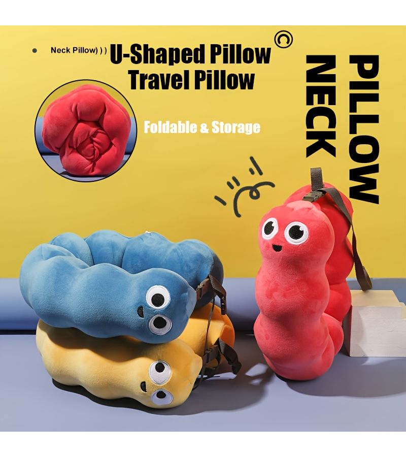 Light Green Caterpillar U Shaped Travel Neck Pillow for Airplane Car Office Rest - Image 3