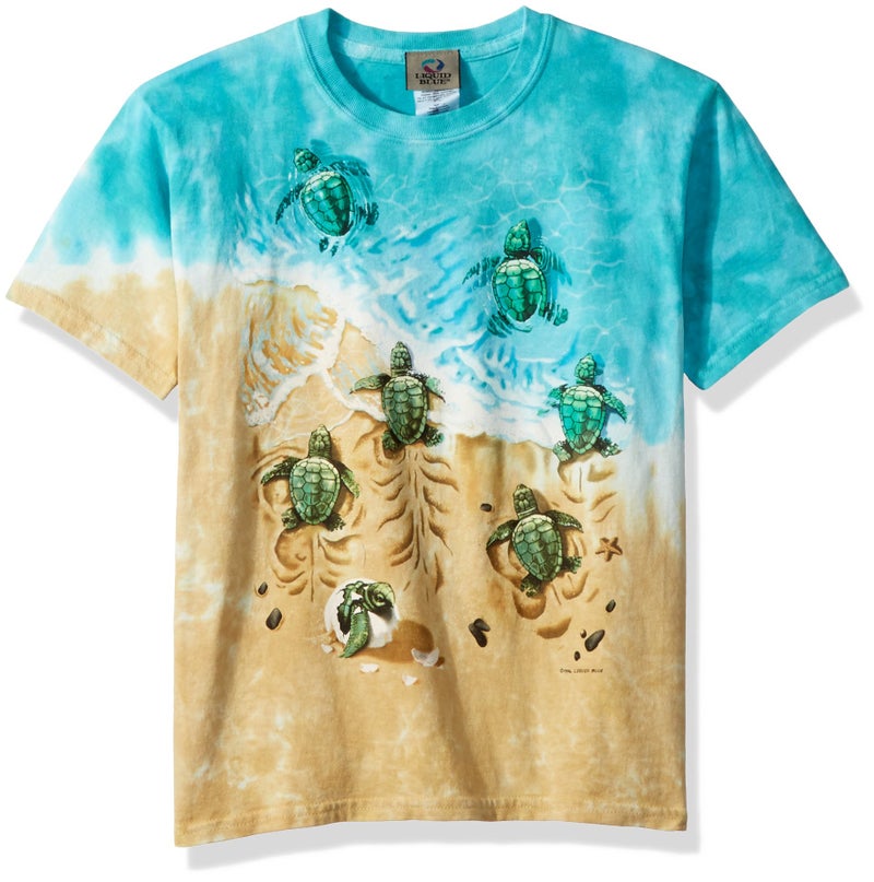 Liquid Blue unisex child Nature Aquatic Turtle Beach Short Sleeve Tshirt T Shirt TieDye Large US