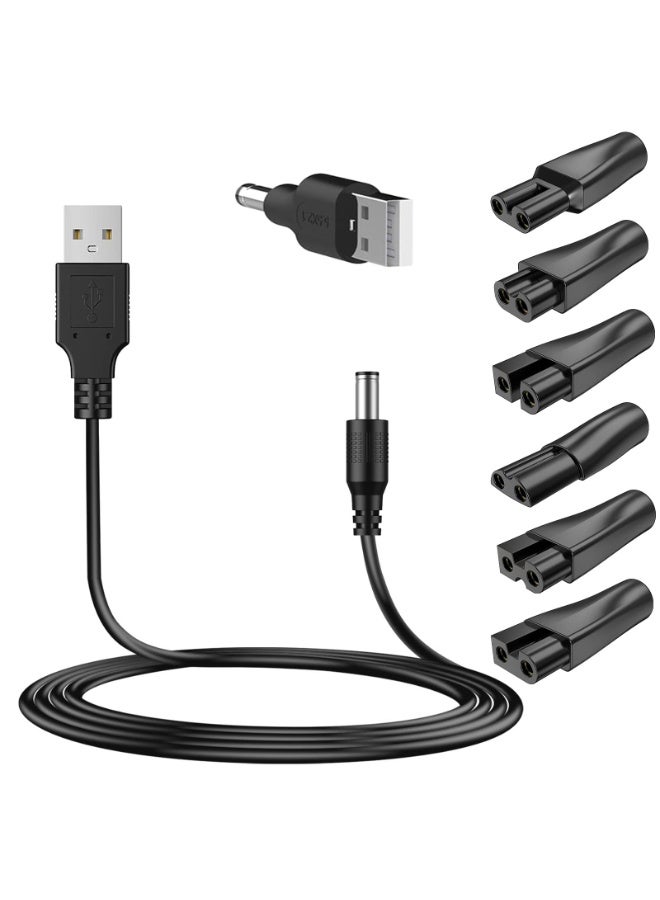 هيدفانا 8 قطع كابل سلك طاقة 5 فولت مع مجموعة محول شاحن USB بديل 7 قطع متوافق مع مختلف سلاسل ماكينات الحلاقة وخط شحن محول 5521 - Image 1