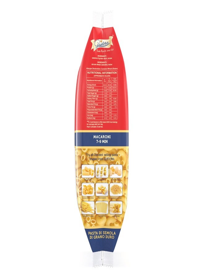 GUSTORA Macaroni Pasta, 500gm I Macroni Pasta Made of Durum Wheat Semolina I Rich in Protein & Fibre I Zero cholesterol I Vegetarian I No Trans-Fat I Cooking Time 10 Min (500g) - Image 3