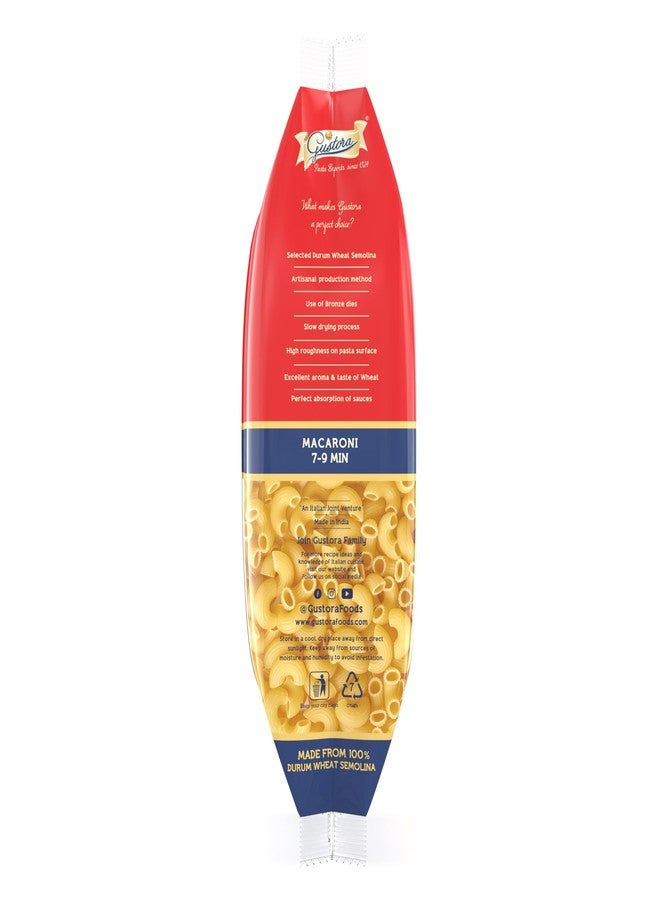 GUSTORA Macaroni Pasta, 500gm I Macroni Pasta Made of Durum Wheat Semolina I Rich in Protein & Fibre I Zero cholesterol I Vegetarian I No Trans-Fat I Cooking Time 10 Min (500g) - Image 4