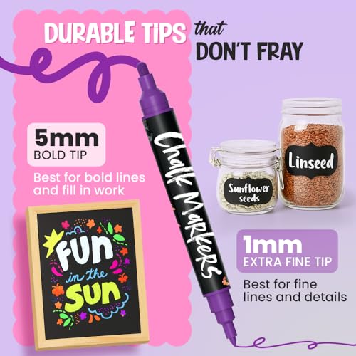 Chalkola Dual Tip Liquid Chalk Markers for Blackboard - (30 Pack, 1mm Fine Tip +5mm Bold) | Wet Erase, Erasable Chalkboard Markers, Chalk Pen for Signs, Car Windows, Wall Calendar, Glass, Board - Image 2
