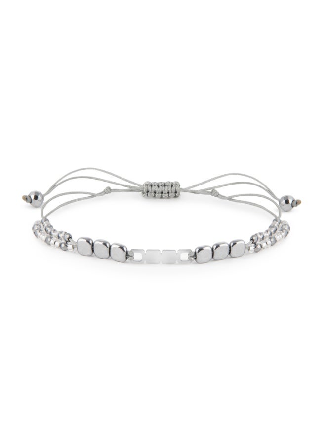 Minza “Square Stone” Women’s Bracelet, 925 Sterling Silver Square Plaque & Hematite Beads Bracelet, Czech Beads Adjustable Handmade Bracelet for Women, Jewelry for Casual & Special Occasion. - Image 1