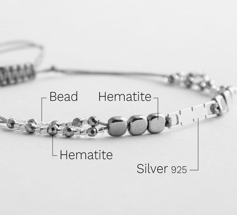 Minza “Square Stone” Women’s Bracelet, 925 Sterling Silver Square Plaque & Hematite Beads Bracelet, Czech Beads Adjustable Handmade Bracelet for Women, Jewelry for Casual & Special Occasion. - Image 5