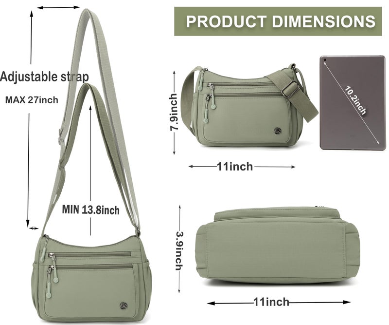 Wytidian Crossbody Bags for Women Waterproof Nylon Shoulder Bag Roomy Multiple Pockets Messenger Purses Handbags (Green) - Image 4